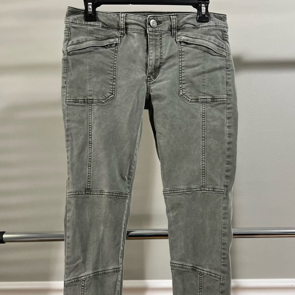 American Eagle Outfitters Green Moto Super Stretch Jegging Jeans